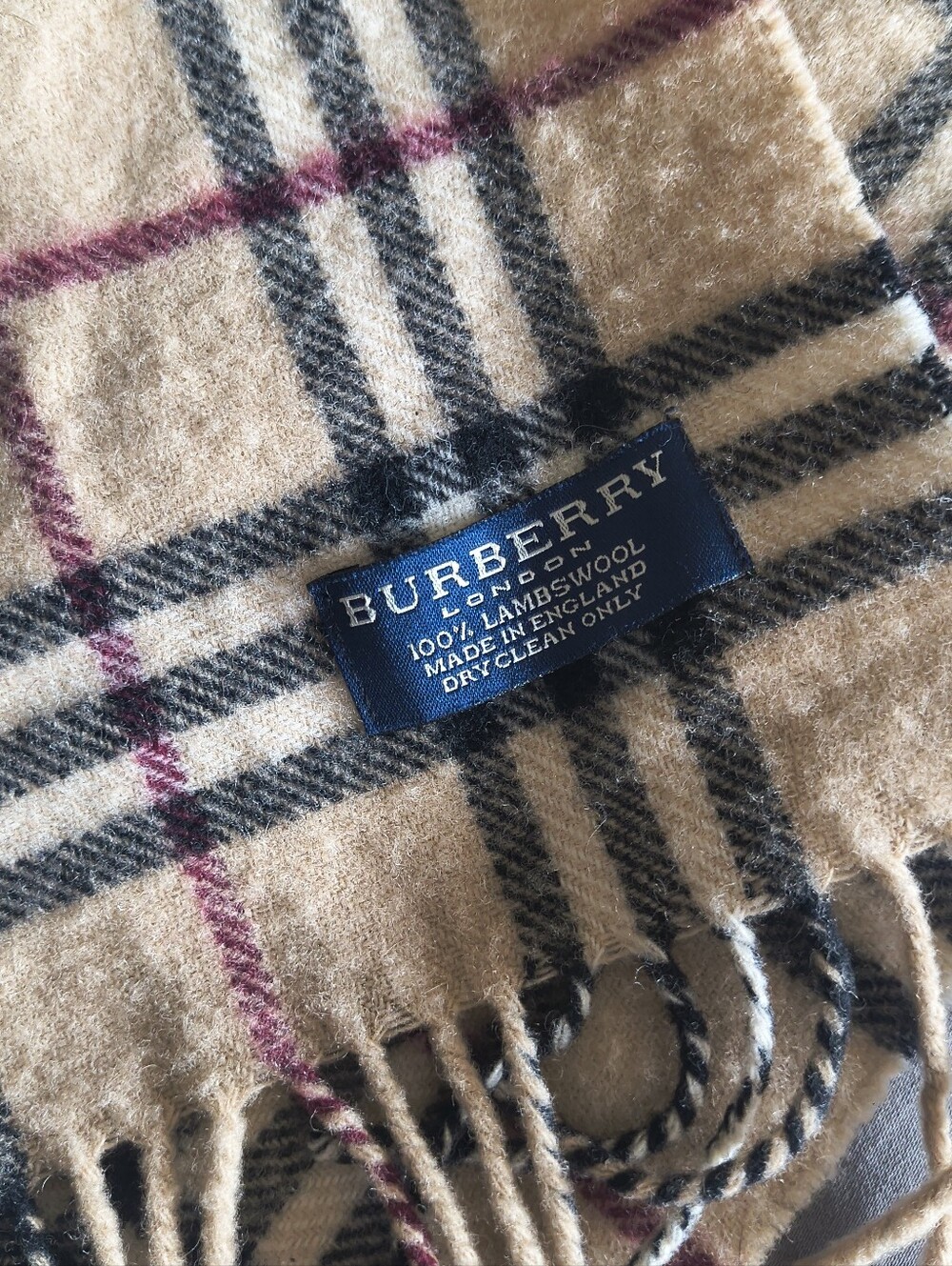 Classic Burberry Plaid Wool Scarf in Beige - Picture 2 of 2